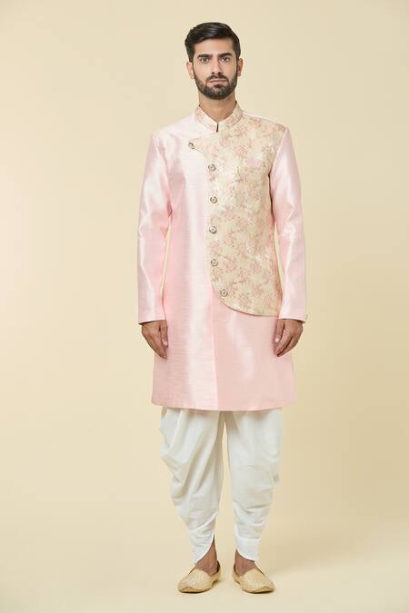 Buy Arihant Rai Sinha Pink Silk, Jacquard Flower Vine Pattern Mock Jacket Kurta With Dhoti Pant Online at Aza Fashions Buy_Arihant Rai Sinha_Pink Silk, Jacquard Flower Vine Pattern Mock Jacket Kurta With Dhoti Pant _Online_at_Aza_Fashions