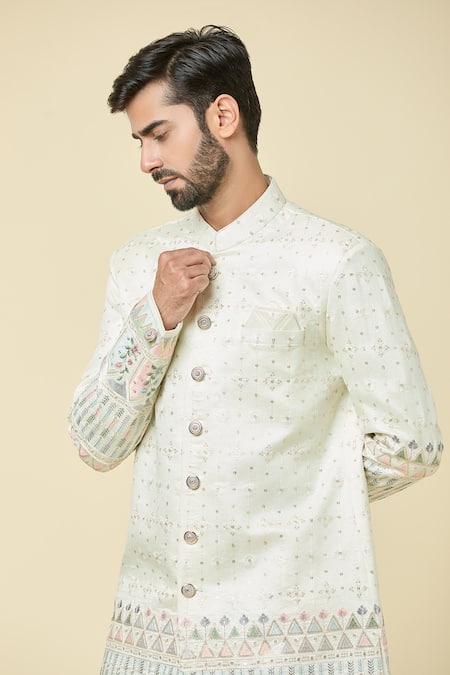 Arihant Rai Sinha Cream Silk Embroidery Diamond Floral Kurta With Dhoti Pant at Aza Fashions Arihant Rai Sinha_Cream Silk Embroidery Diamond Floral Kurta With Dhoti Pant _at_Aza_Fashions