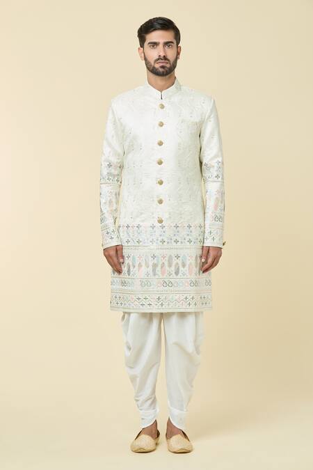Buy_Arihant Rai Sinha_Cream Silk Embroidery Regal Floral Kurta With Dhoti Pant _Online_at_Aza_Fashions