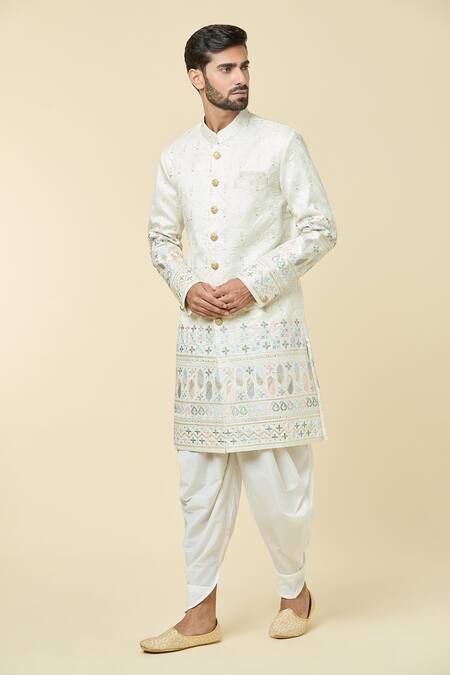 Shop_Arihant Rai Sinha_Cream Silk Embroidery Regal Floral Kurta With Dhoti Pant _Online_at_Aza_Fashions