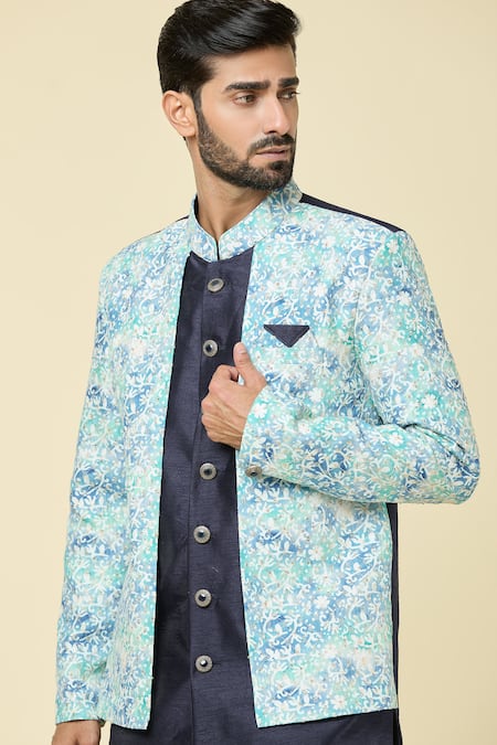 Shop_Arihant Rai Sinha_Blue Silk Sequins, Embroidery Two Tone Layered Kurta With Dhoti Pant _Online_at_Aza_Fashions