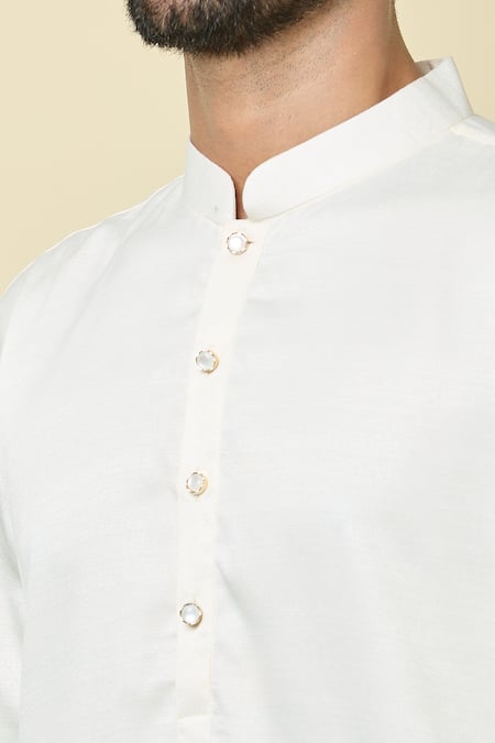 Arihant Rai Sinha Cream Cotton, Silk Plain Kurta And Dhoti Pant Set at Aza Fashions Arihant Rai Sinha_Cream Cotton, Silk Plain Kurta And Dhoti Pant Set _at_Aza_Fashions