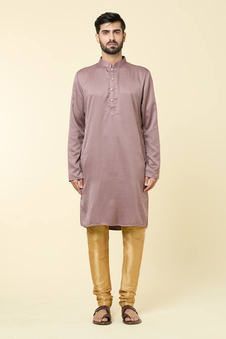 Arihant Rai Sinha_Brown Cotton, Chanderi Plain Kurta And Churidar Set _Online_at_Aza_Fashions