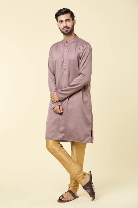Buy_Arihant Rai Sinha_Brown Cotton, Chanderi Plain Kurta And Churidar Set _Online_at_Aza_Fashions