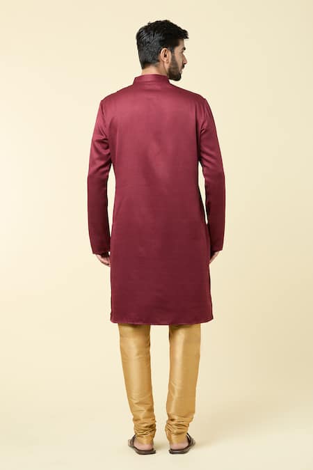 Shop Arihant Rai Sinha Maroon Cotton, Chanderi Silk Plain Kurta And Churidar Set at Aza Fashions Shop_Arihant Rai Sinha_Maroon Cotton, Chanderi Silk Plain Kurta And Churidar Set _at_Aza_Fashions