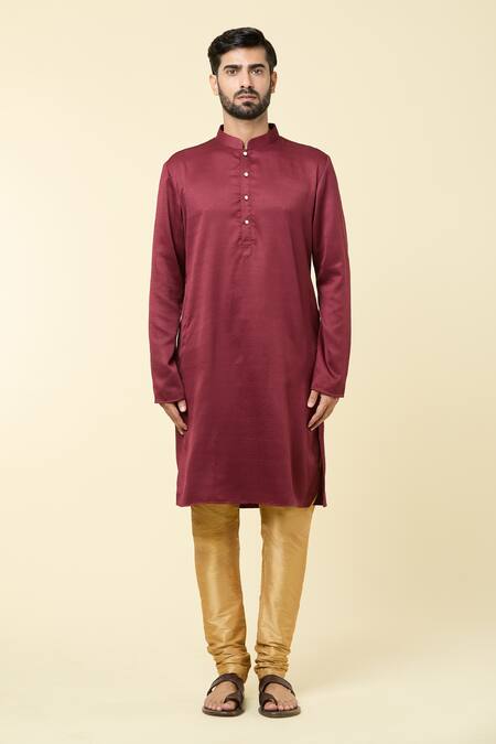 Arihant Rai Sinha Maroon Cotton, Chanderi Silk Plain Kurta And Churidar Set Online at Aza Fashions Arihant Rai Sinha_Maroon Cotton, Chanderi Silk Plain Kurta And Churidar Set _Online_at_Aza_Fashions