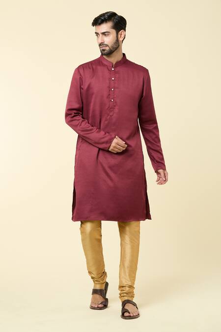 Buy Arihant Rai Sinha Maroon Cotton, Chanderi Silk Plain Kurta And Churidar Set Online at Aza Fashions Buy_Arihant Rai Sinha_Maroon Cotton, Chanderi Silk Plain Kurta And Churidar Set _Online_at_Aza_Fashions