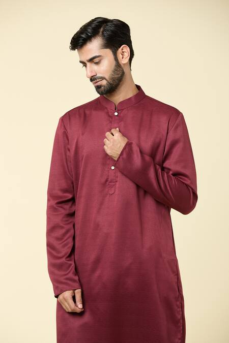 Shop Arihant Rai Sinha Maroon Cotton, Chanderi Silk Plain Kurta And Churidar Set Online at Aza Fashions Shop_Arihant Rai Sinha_Maroon Cotton, Chanderi Silk Plain Kurta And Churidar Set _Online_at_Aza_Fashions