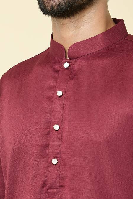 Arihant Rai Sinha Maroon Cotton, Chanderi Silk Plain Kurta And Churidar Set at Aza Fashions Arihant Rai Sinha_Maroon Cotton, Chanderi Silk Plain Kurta And Churidar Set _at_Aza_Fashions