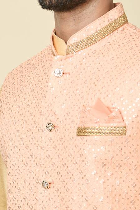 Buy Arihant Rai Sinha Peach Silk Sequins, Embroidery Bundi Set Online at Aza Fashions Buy_Arihant Rai Sinha_Peach Silk Sequins, Embroidery Bundi Set_Online_at_Aza_Fashions