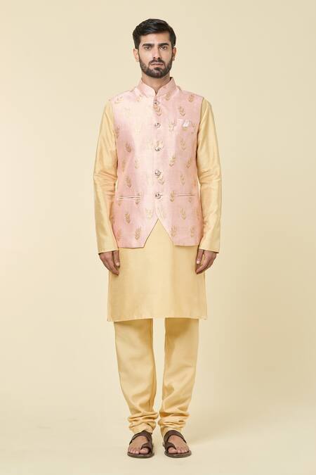 Arihant Rai Sinha Pink Jacquard, Silk Woven Bundi Kurta Set Online at Aza Fashions Arihant Rai Sinha_Pink Jacquard, Silk Woven Bundi Kurta Set _Online_at_Aza_Fashions