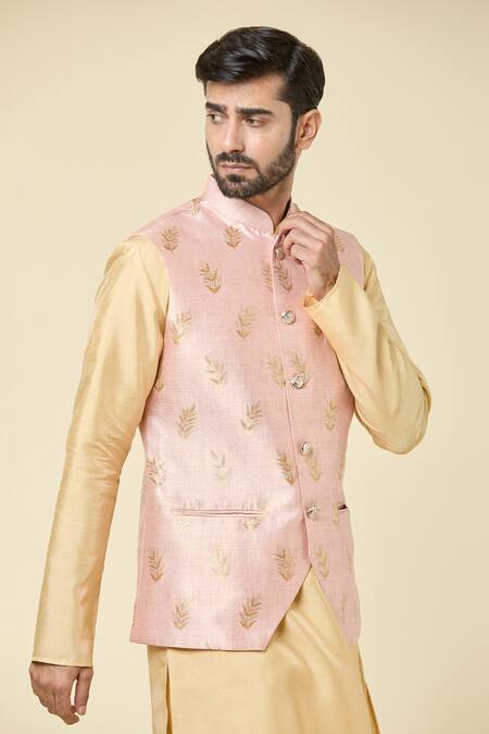 Arihant Rai Sinha Pink Jacquard, Silk Woven Bundi Kurta Set at Aza Fashions Arihant Rai Sinha_Pink Jacquard, Silk Woven Bundi Kurta Set _at_Aza_Fashions
