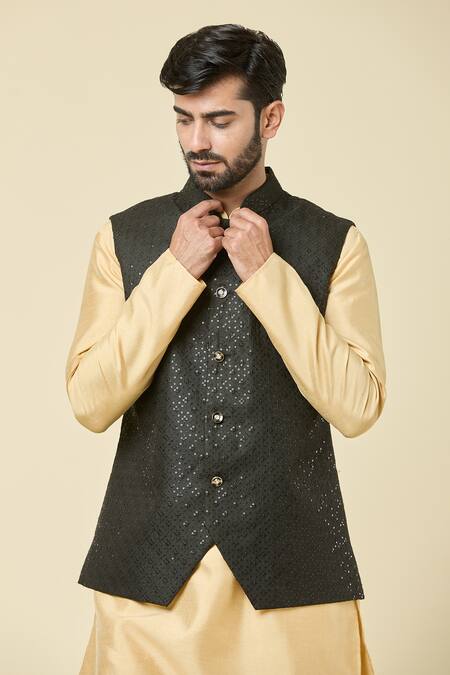 Buy Arihant Rai Sinha Black Silk Sequins Embroidered Bundi Set Buy_Arihant Rai Sinha_Black Silk Sequins Embroidered Bundi Set