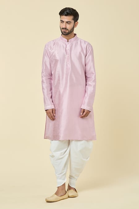 Buy_Arihant Rai Sinha_Pink Silk Sequins, Embroidery Kurta And Peshawari Pant Set _Online_at_Aza_Fashions