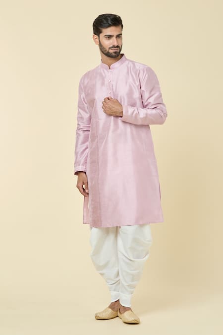 Shop_Arihant Rai Sinha_Pink Silk Sequins, Embroidery Kurta And Peshawari Pant Set _Online_at_Aza_Fashions