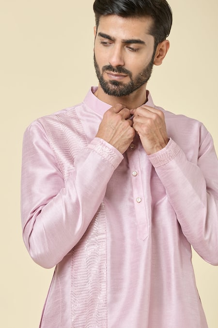 Arihant Rai Sinha_Pink Silk Sequins, Embroidery Kurta And Peshawari Pant Set _at_Aza_Fashions