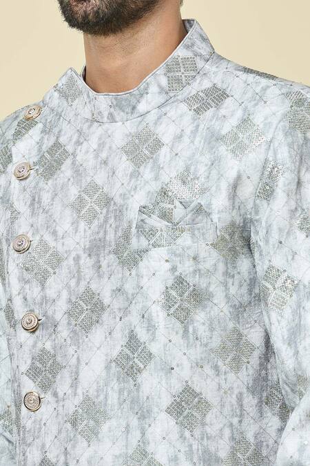 Buy Arihant Rai Sinha Grey Silk, Pashmina Sequins, Embroidery Kurta And Peshawari Pant Set Buy_Arihant Rai Sinha_Grey Silk, Pashmina Sequins, Embroidery Kurta And Peshawari Pant Set