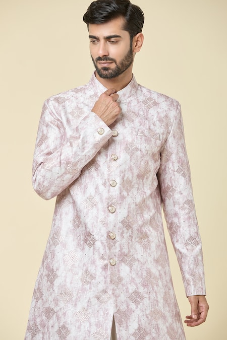 Shop_Arihant Rai Sinha_Pink Silk Sequins, Embroidery Thread Kurta And Peshwari Pant Set _Online_at_Aza_Fashions