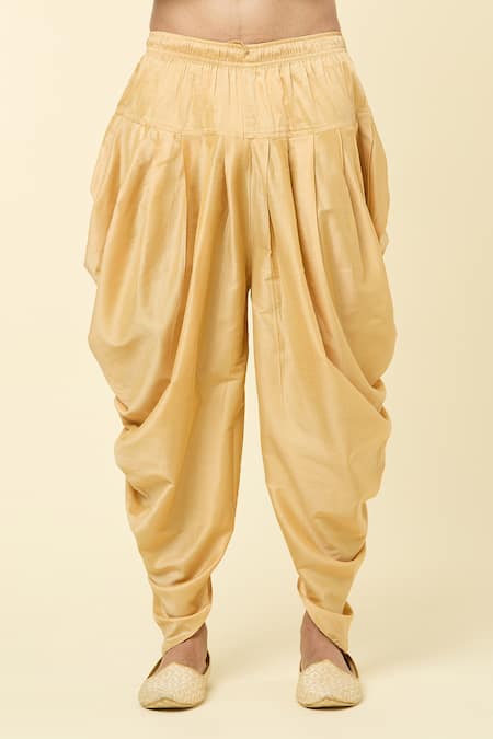 Arihant Rai Sinha Yellow Silk, Jacquard Embroidery Geometric Panel Kurta With Peshawari Pant at Aza Fashions Arihant Rai Sinha_Yellow Silk, Jacquard Embroidery Geometric Panel Kurta With Peshawari Pant _at_Aza_Fashions