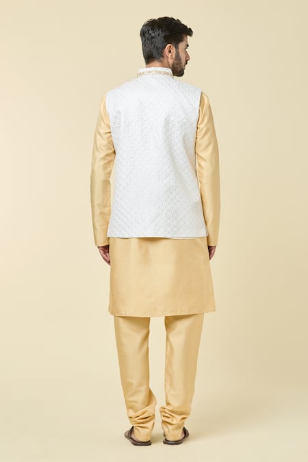 Shop Arihant Rai Sinha White Silk Sequins, Embroidery Bundi at Aza Fashions Shop_Arihant Rai Sinha_White Silk Sequins, Embroidery Bundi _at_Aza_Fashions