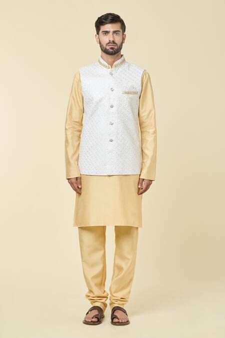 Arihant Rai Sinha White Silk Sequins, Embroidery Bundi Online at Aza Fashions Arihant Rai Sinha_White Silk Sequins, Embroidery Bundi _Online_at_Aza_Fashions