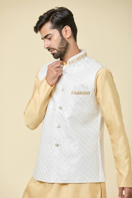Buy Arihant Rai Sinha White Silk Sequins, Embroidery Bundi Online at Aza Fashions Buy_Arihant Rai Sinha_White Silk Sequins, Embroidery Bundi _Online_at_Aza_Fashions