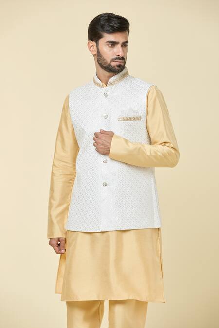 Shop Arihant Rai Sinha White Silk Sequins, Embroidery Bundi Online at Aza Fashions Shop_Arihant Rai Sinha_White Silk Sequins, Embroidery Bundi _Online_at_Aza_Fashions