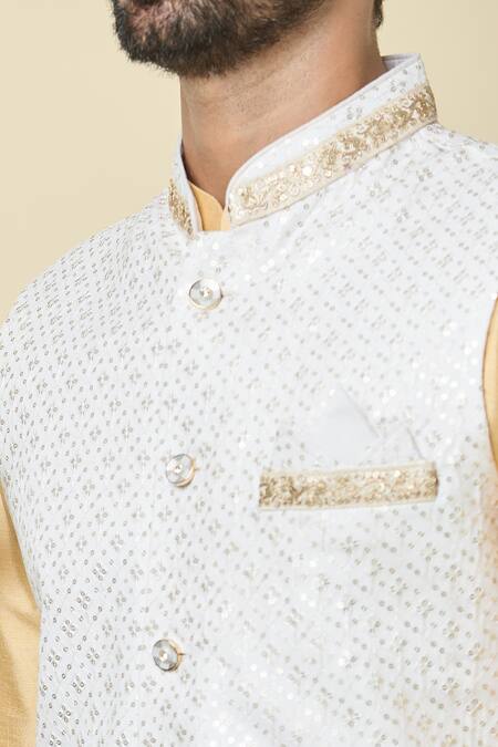 Arihant Rai Sinha White Silk Sequins, Embroidery Bundi at Aza Fashions Arihant Rai Sinha_White Silk Sequins, Embroidery Bundi _at_Aza_Fashions