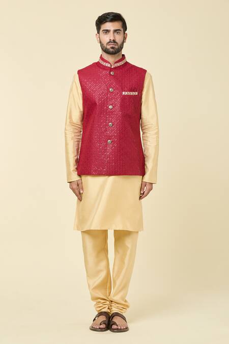 Arihant Rai Sinha Red Silk Sequins, Embroidery Bundi Online at Aza Fashions Arihant Rai Sinha_Red Silk Sequins, Embroidery Bundi _Online_at_Aza_Fashions