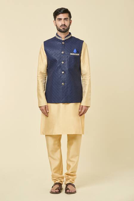 Arihant Rai Sinha Blue Silk Sequins, Embroidery Checkered Bundi Online at Aza Fashions Arihant Rai Sinha_Blue Silk Sequins, Embroidery Checkered Bundi _Online_at_Aza_Fashions