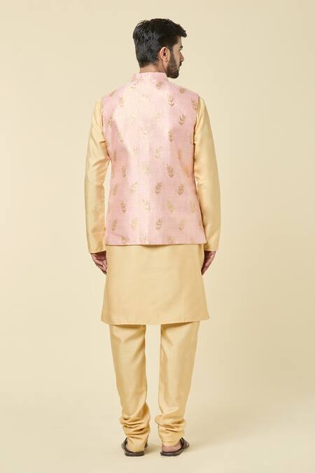 Shop_Arihant Rai Sinha_Pink Jacquard Embroidery Foliage Woven Bundi _at_Aza_Fashions