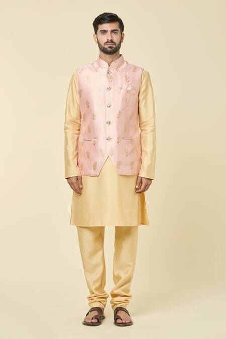 Arihant Rai Sinha_Pink Jacquard Embroidery Foliage Woven Bundi _Online_at_Aza_Fashions