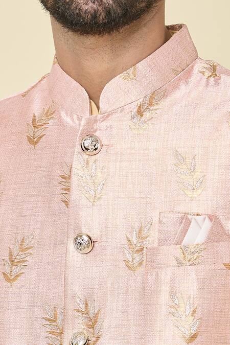 Buy_Arihant Rai Sinha_Pink Jacquard Embroidery Foliage Woven Bundi 