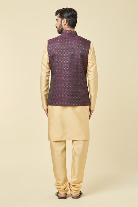 Shop Arihant Rai Sinha Wine Jacquard Sequins, Embroidery Floral Woven Bundi at Aza Fashions Shop_Arihant Rai Sinha_Wine Jacquard Sequins, Embroidery Floral Woven Bundi _at_Aza_Fashions