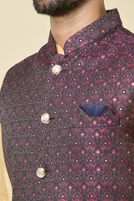 Buy Arihant Rai Sinha Wine Jacquard Sequins, Embroidery Floral Woven Bundi Buy_Arihant Rai Sinha_Wine Jacquard Sequins, Embroidery Floral Woven Bundi