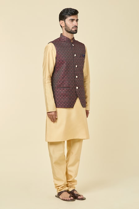 Buy Arihant Rai Sinha Maroon Jacquard Sequins, Embroidery Woven Floral Vine Bundi Online at Aza Fashions Buy_Arihant Rai Sinha_Maroon Jacquard Sequins, Embroidery Woven Floral Vine Bundi _Online_at_Aza_Fashions