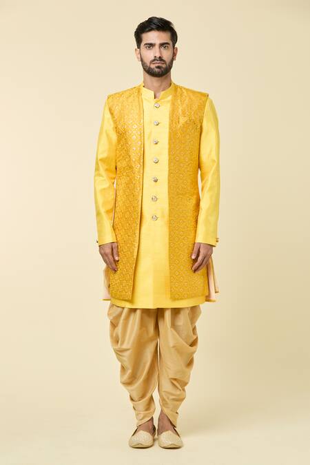Arihant Rai Sinha_Yellow Silk Sequins, Embroidery Checkered Jacket _Online_at_Aza_Fashions