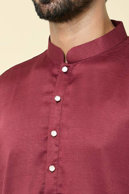 Shop Arihant Rai Sinha Maroon Cotton Solid Straight Kurta Online at Aza Fashions Shop_Arihant Rai Sinha_Maroon Cotton Solid Straight Kurta _Online_at_Aza_Fashions