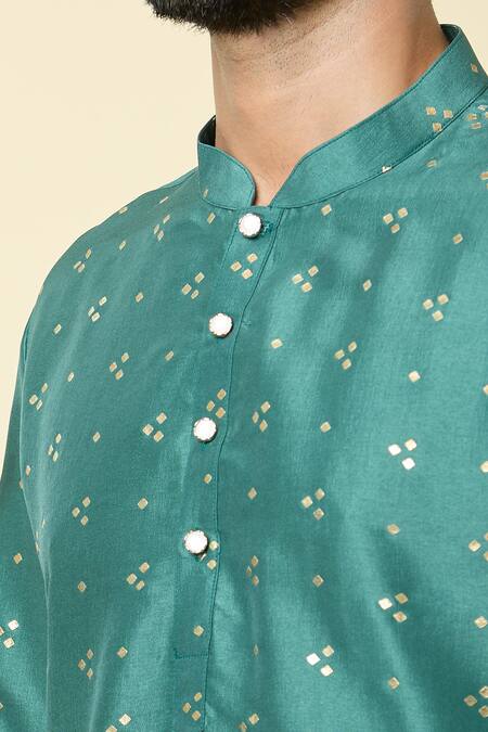 Buy Arihant Rai Sinha Green Silk Foil Printing Geometric Butti Kurta Online at Aza Fashions Buy_Arihant Rai Sinha_Green Silk Foil Printing Geometric Butti Kurta_Online_at_Aza_Fashions