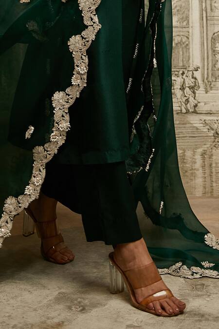 Prisho Green Silk, Organza Pearls, Sequins Round Gota Embroidered Floral Kurta Pant Set Online at Aza Fashions Prisho_Green Silk, Organza Pearls, Sequins Round Gota Embroidered Floral Kurta Pant Set _Online_at_Aza_Fashions