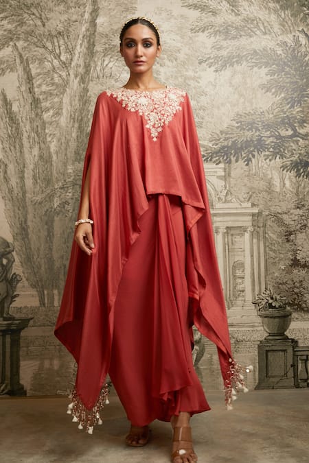 Prisho Lampi Embroidered Tasselled Kaftan With Draped Skirt 