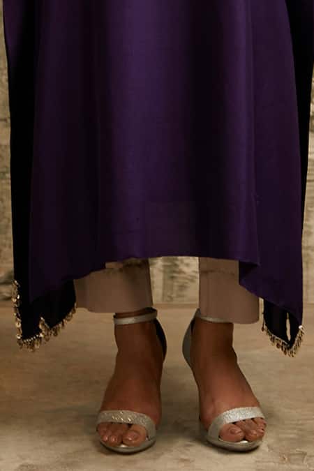 Prisho Purple Silk Sequins, Pearls Round Neck Gota Embroidered Floral Kaftan With Pant Online at Aza Fashions Prisho_Purple Silk Sequins, Pearls Round Neck Gota Embroidered Floral Kaftan With Pant _Online_at_Aza_Fashions