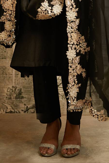 Prisho Black Silk, Organza Pearls, Sequins, Applique, Embroidery Lampi Kurta Pant Set Online at Aza Fashions Prisho_Black Silk, Organza Pearls, Sequins, Applique, Embroidery Lampi Kurta Pant Set _Online_at_Aza_Fashions