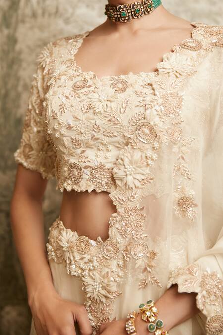 Buy Prisho Ivory Silk, Organza Pearls, Floral Vine Lampi Resham Embroidered Lehenga Set Online at Aza Fashions Buy_Prisho_Ivory Silk, Organza Pearls, Floral Vine Lampi Resham Embroidered Lehenga Set _Online_at_Aza_Fashions