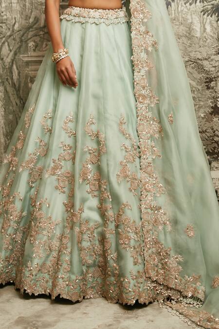 Prisho Blue Silk, Organza Pearls, Sequins Dori Embroidered Floral Jaali Lehenga Set Online at Aza Fashions Prisho_Blue Silk, Organza Pearls, Sequins Dori Embroidered Floral Jaali Lehenga Set _Online_at_Aza_Fashions