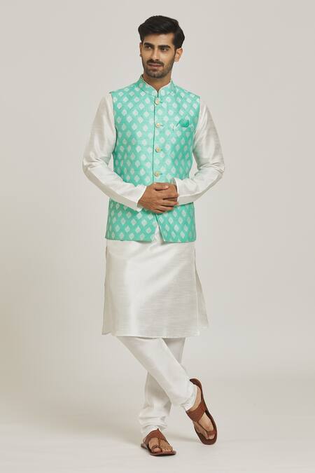 Arihant Rai Sinha_Green Silk Embroidery Floral Motif Bundi _Online_at_Aza_Fashions