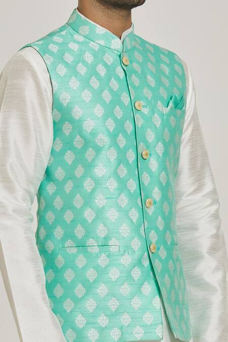 Buy_Arihant Rai Sinha_Green Silk Embroidery Floral Motif Bundi _Online_at_Aza_Fashions