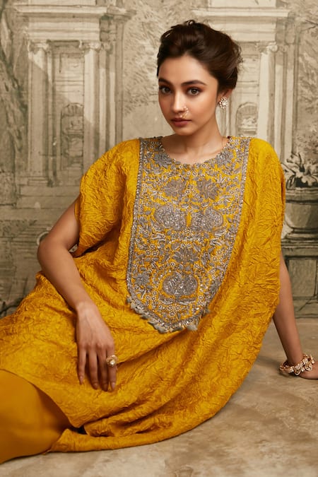 Prisho Asymmetric Hem Kaftan With Draped Skirt 