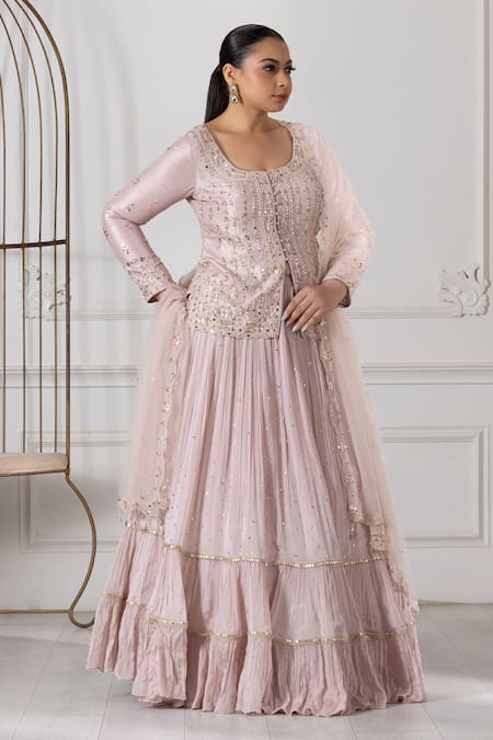 Buy Raj Arora Pink Silk, Georgette Cut Work, Sequins, Embroidered Peplum Top Lehenga Set Online at Aza Fashions Buy_Raj Arora_Pink Silk, Georgette Cut Work, Sequins, Embroidered Peplum Top Lehenga Set _Online_at_Aza_Fashions