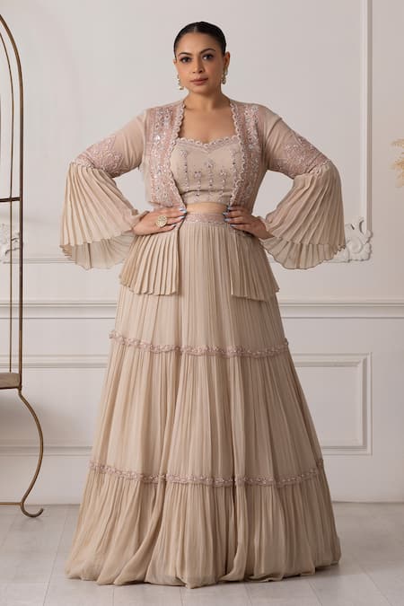 RAJ ARORA Embroidered Pleated Jacket Lehenga Set 